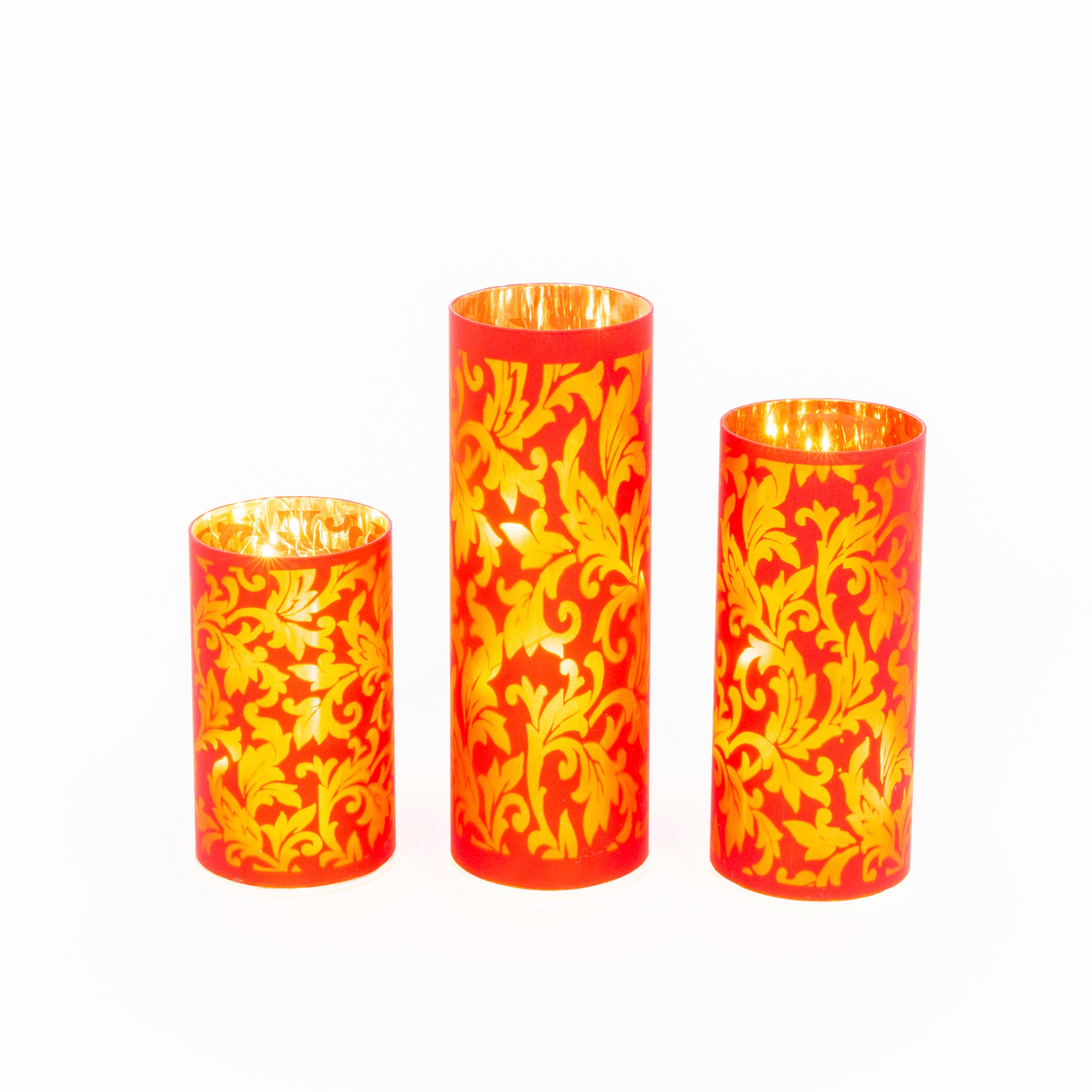 Illuminated Battery Operated Lighted Red Glass Luminaries Lg with Holiday Scene
